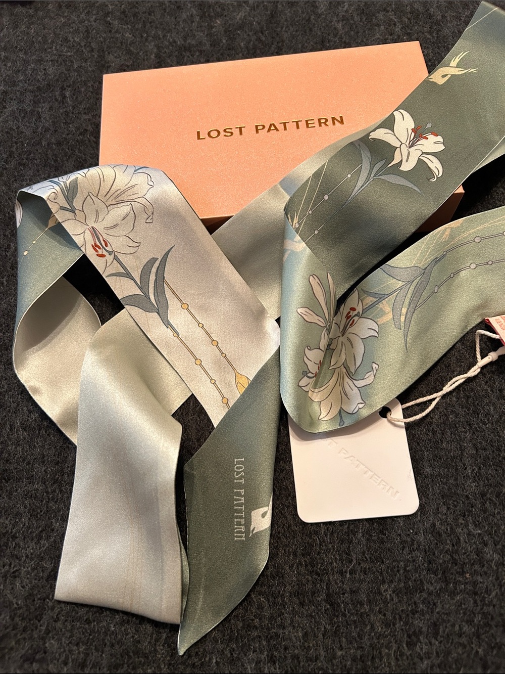 Lost Pattern Silk Skinny Scarf, NWT
